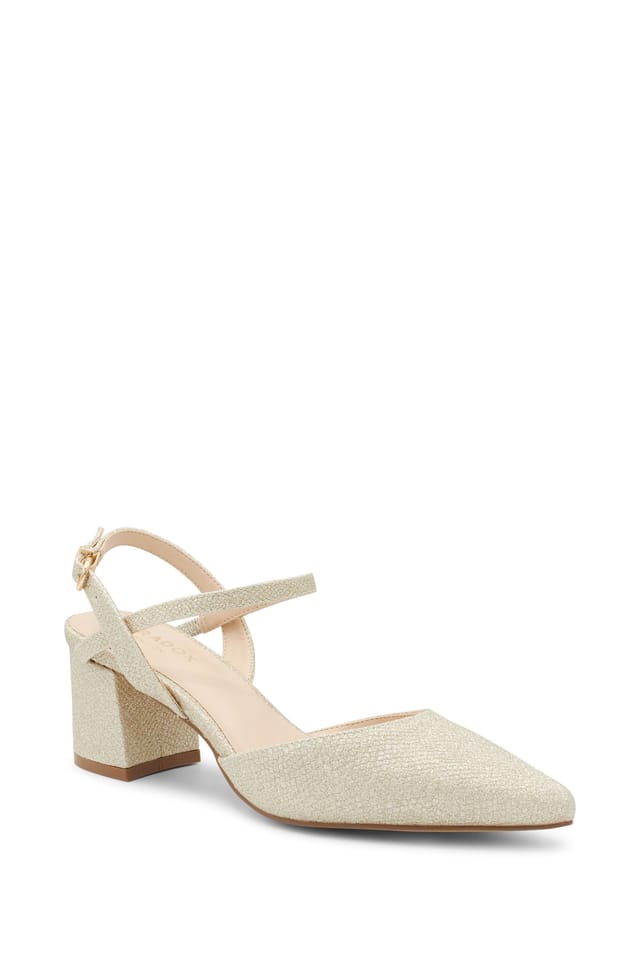 Paradox London Paradox London Women's Kendra Mid Block Heel pointed Court Shoe in Gold - 2