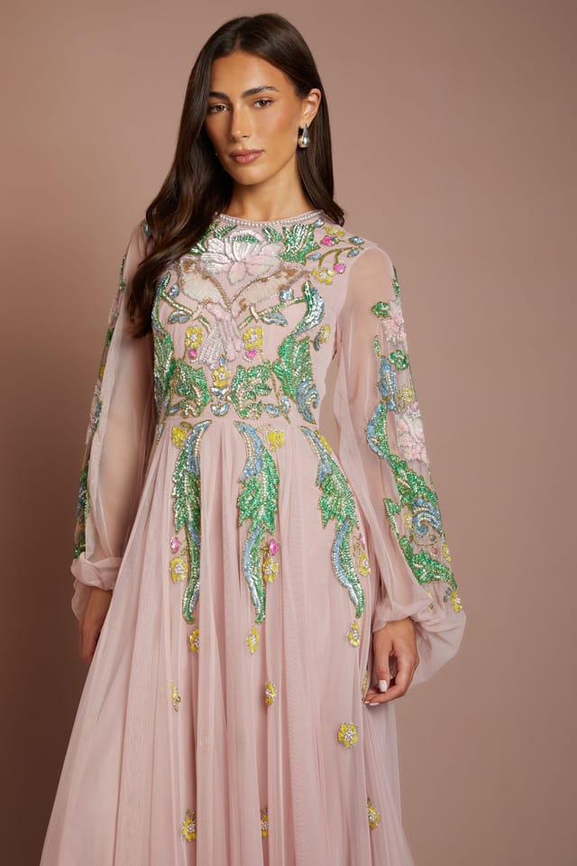 Coast Coast Women's Long Sleeve Embellished Maxi Dress in Pink - 2