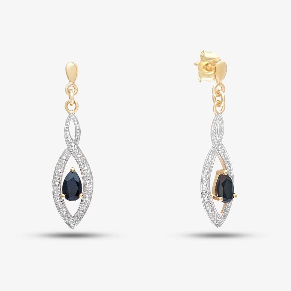 T.H.Baker T.H.Baker Women's 9ct Yellow Gold Sapphire & Diamond Twist Dropper Earrings PE03459Y SA - 1