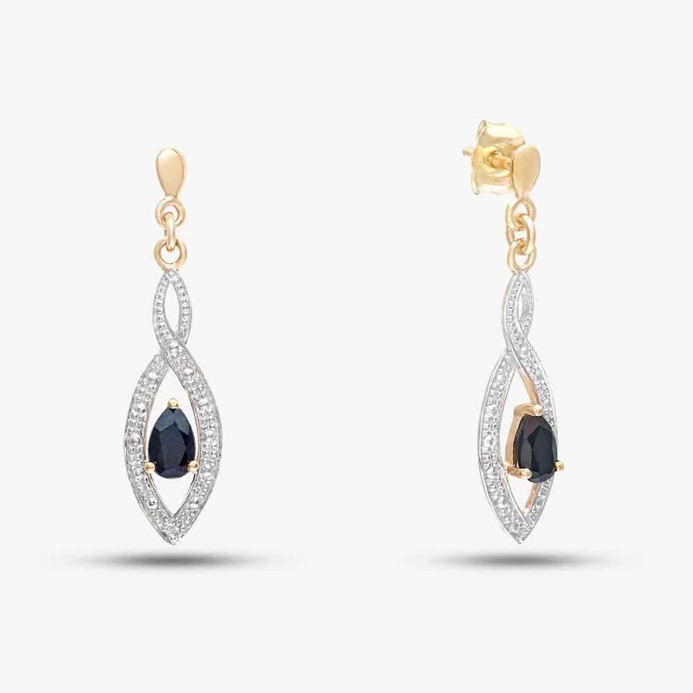 T.H.Baker T.H.Baker Gold Sapphire & Diamond Twist Dropper Earrings