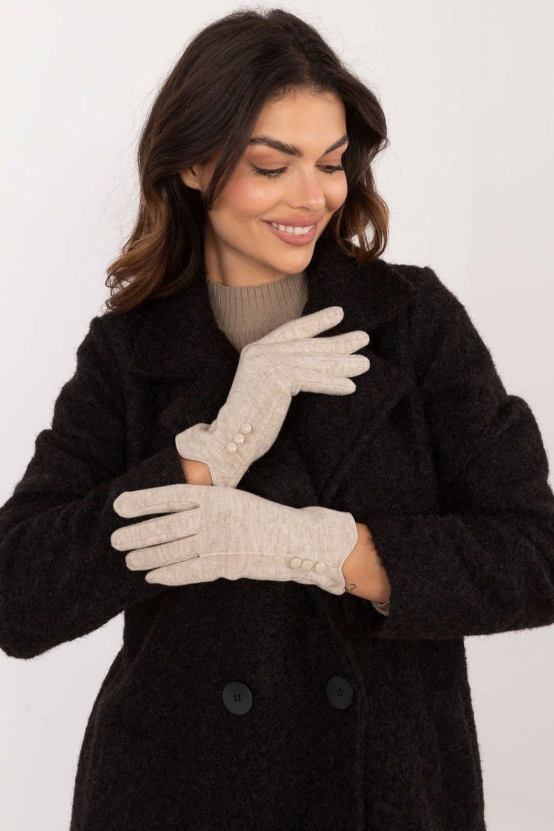 Love Lace Love Lace Women's Insulated Touchscreen Elegant Gloves with Flower Detail & Buttons in Beige