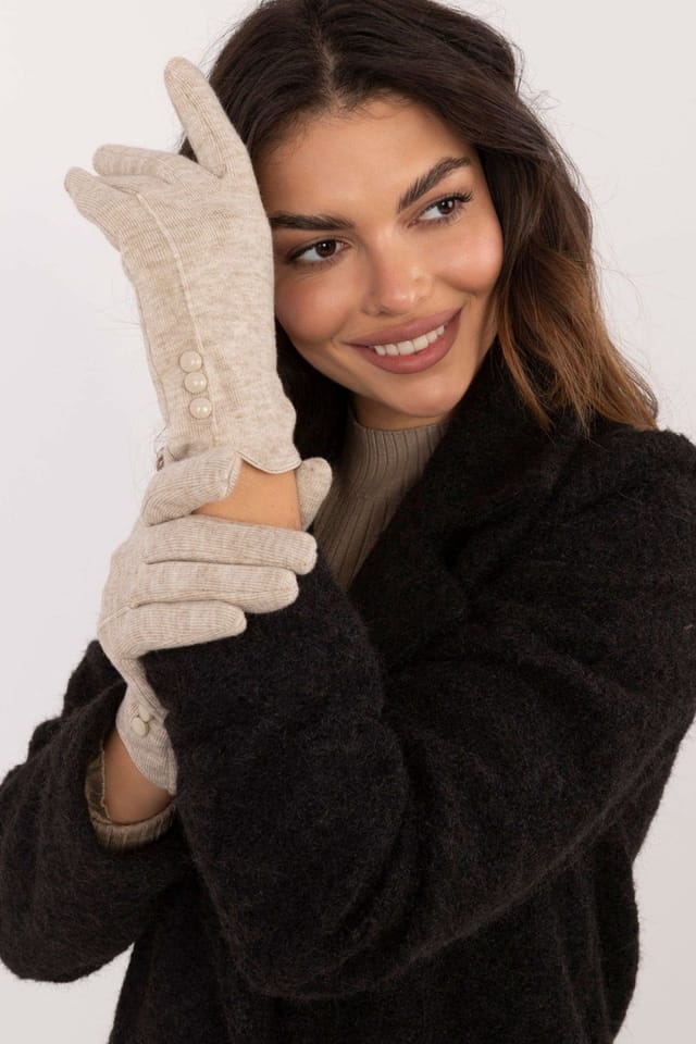 Love Lace Love Lace Women's Insulated Touchscreen Elegant Gloves with Flower Detail & Buttons in Beige - 2