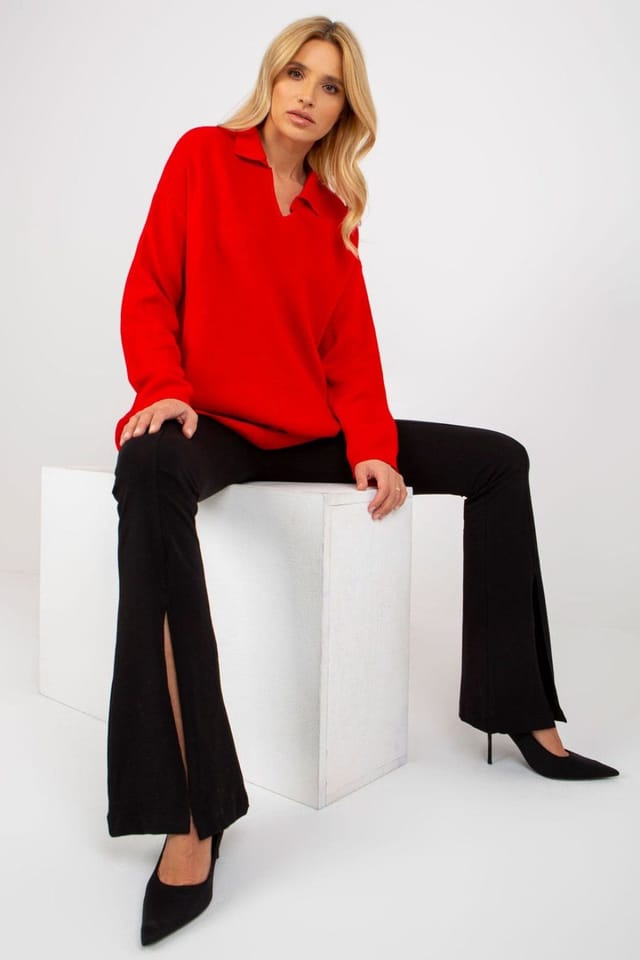 Love Lace Love Lace Women's Heart Neck Loose Fit Long Sleeve Sweater Style 175727 in Red - 2