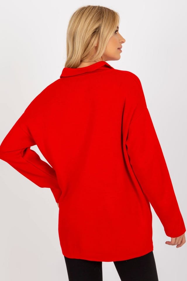 Love Lace Love Lace Women's Heart Neck Loose Fit Long Sleeve Sweater Style 175727 in Red - 3