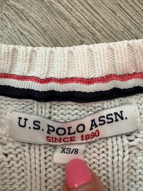 U.S. Polo Assn. U.S. Polo Assn. White Cable Knit Jumper Adult Size 8 100% Cotton