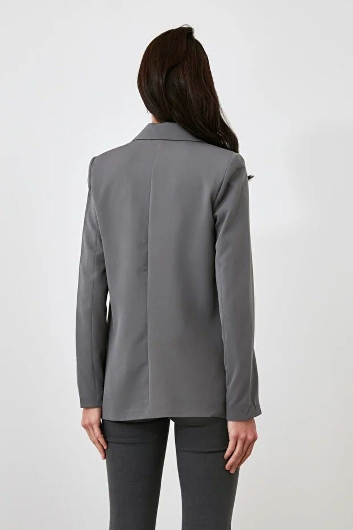 WOVCOR WOVCOR Women's Single-Breasted Tailored Woven Blazer Jacket in Grey - 3