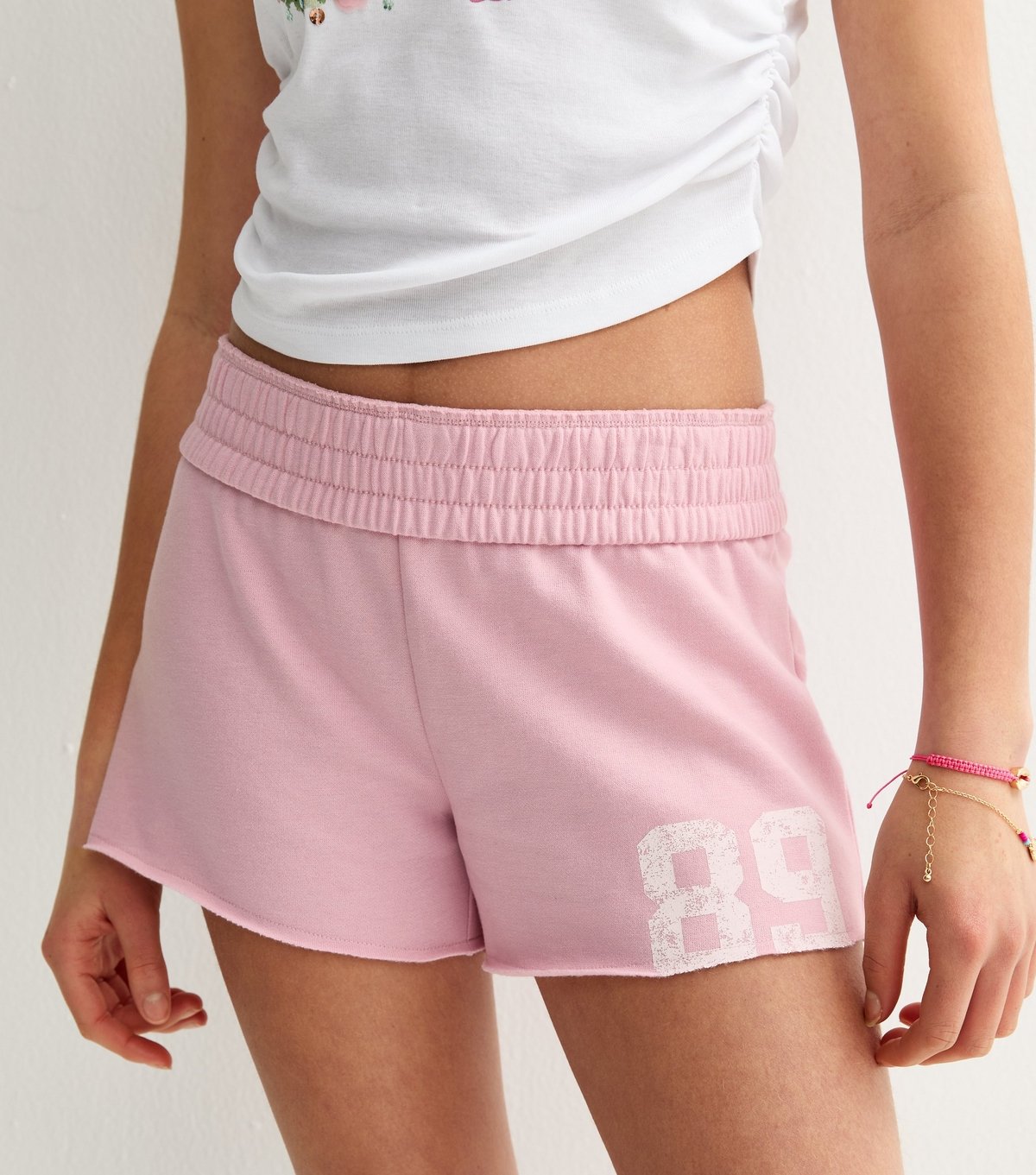 New Look Girls' Pink 89 Print Fold Over Waistband Shorts New Look - 3