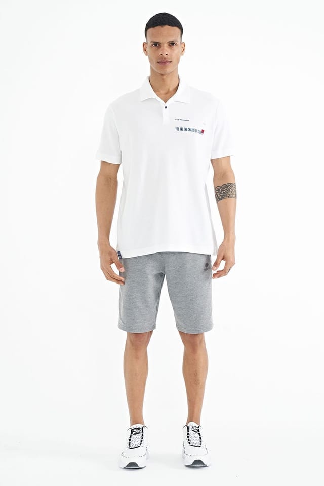 Tommy Life Tommy Life Men's Cotton Polo T-Shirt With Text Print in White - 2
