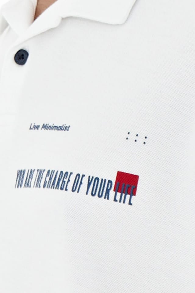 Tommy Life Tommy Life Men's Cotton Polo T-Shirt With Text Print in White - 3