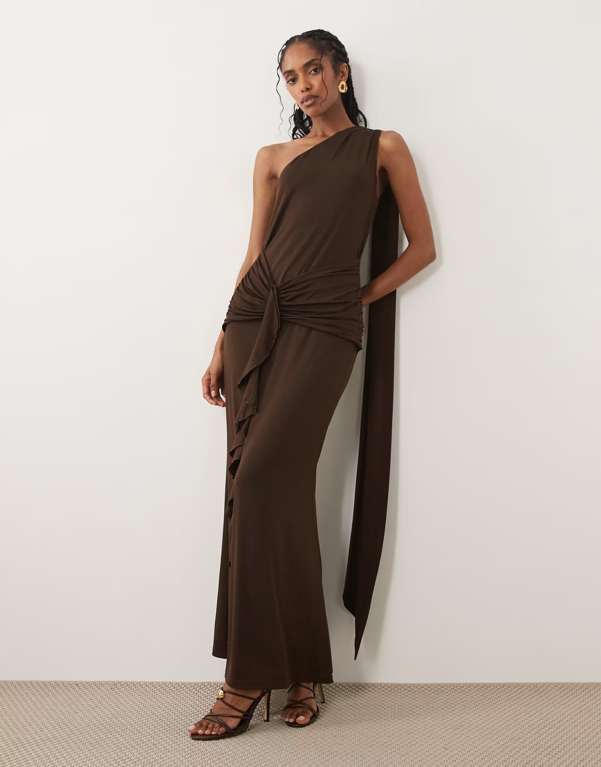 Asos Pretty Lavish Celina Slinky One Shoulder Maxi Dress In