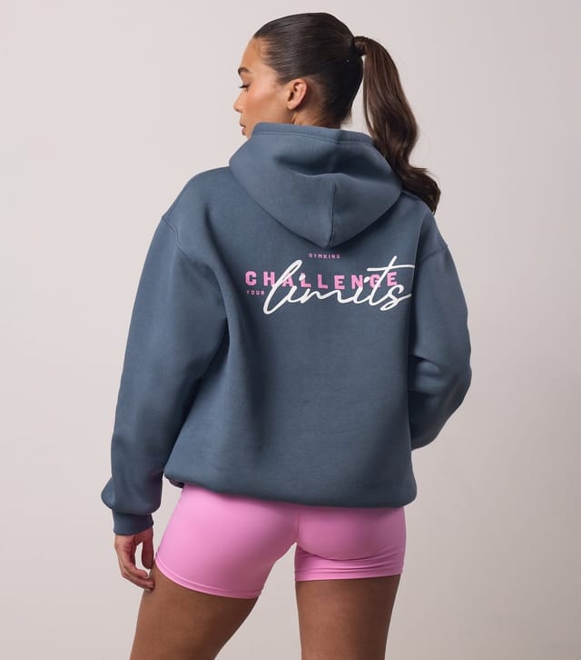 Gym King Women's Blue Challenge Your Limits Slogan Print Hoodie Gym King New Look - 3