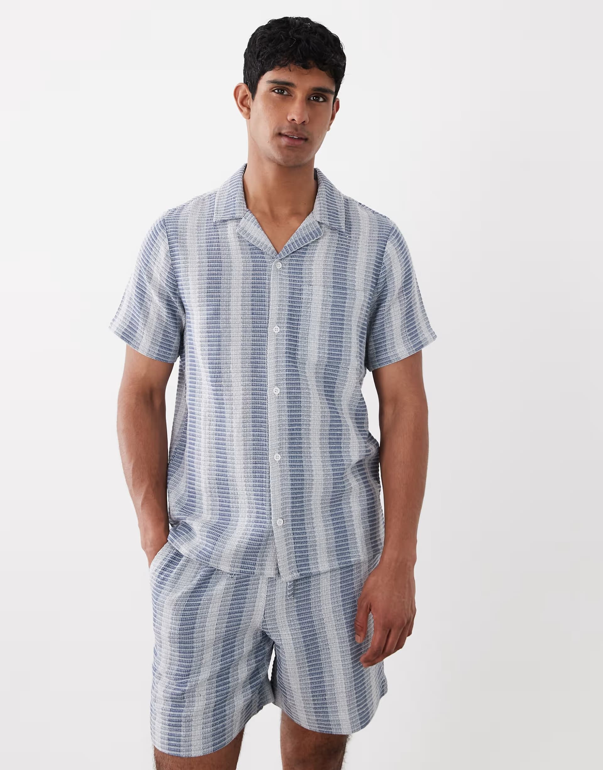 ASOS South Beach crochet beach shirt in blue stripe