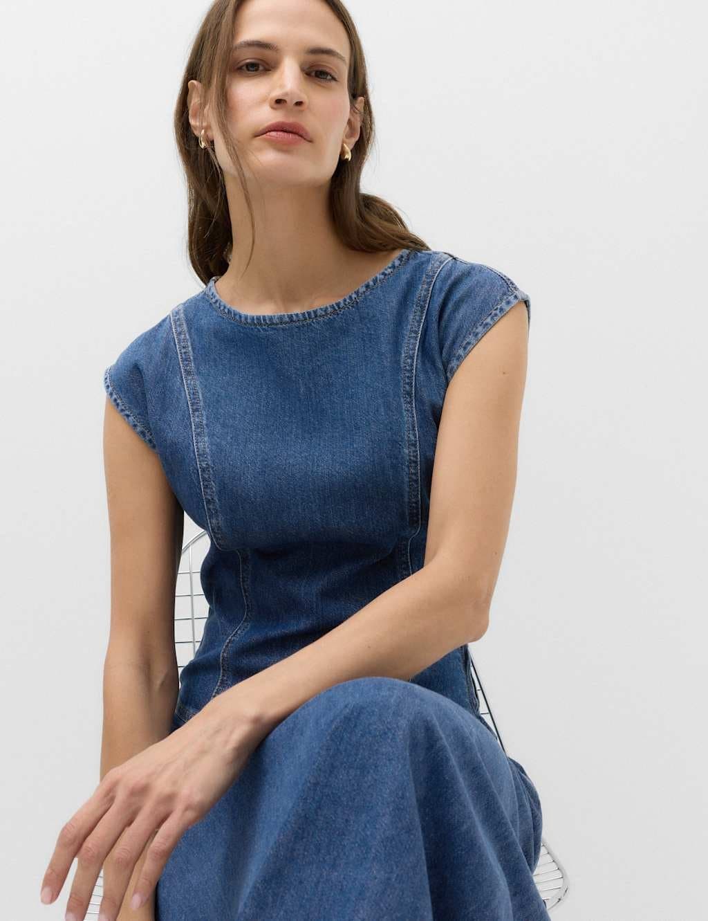Marks & Spencer M&S Pure Cotton Denim Midi Column Dress Denim
