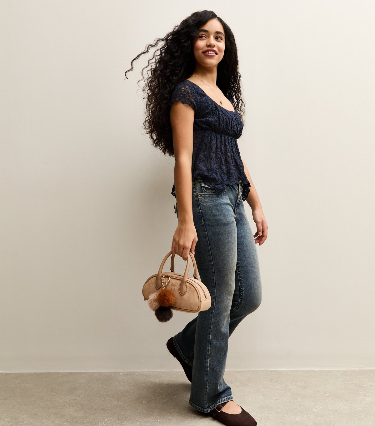 New Look Girls' Navy Lace Hanky Hem Cap Sleeve Top New Look - 2