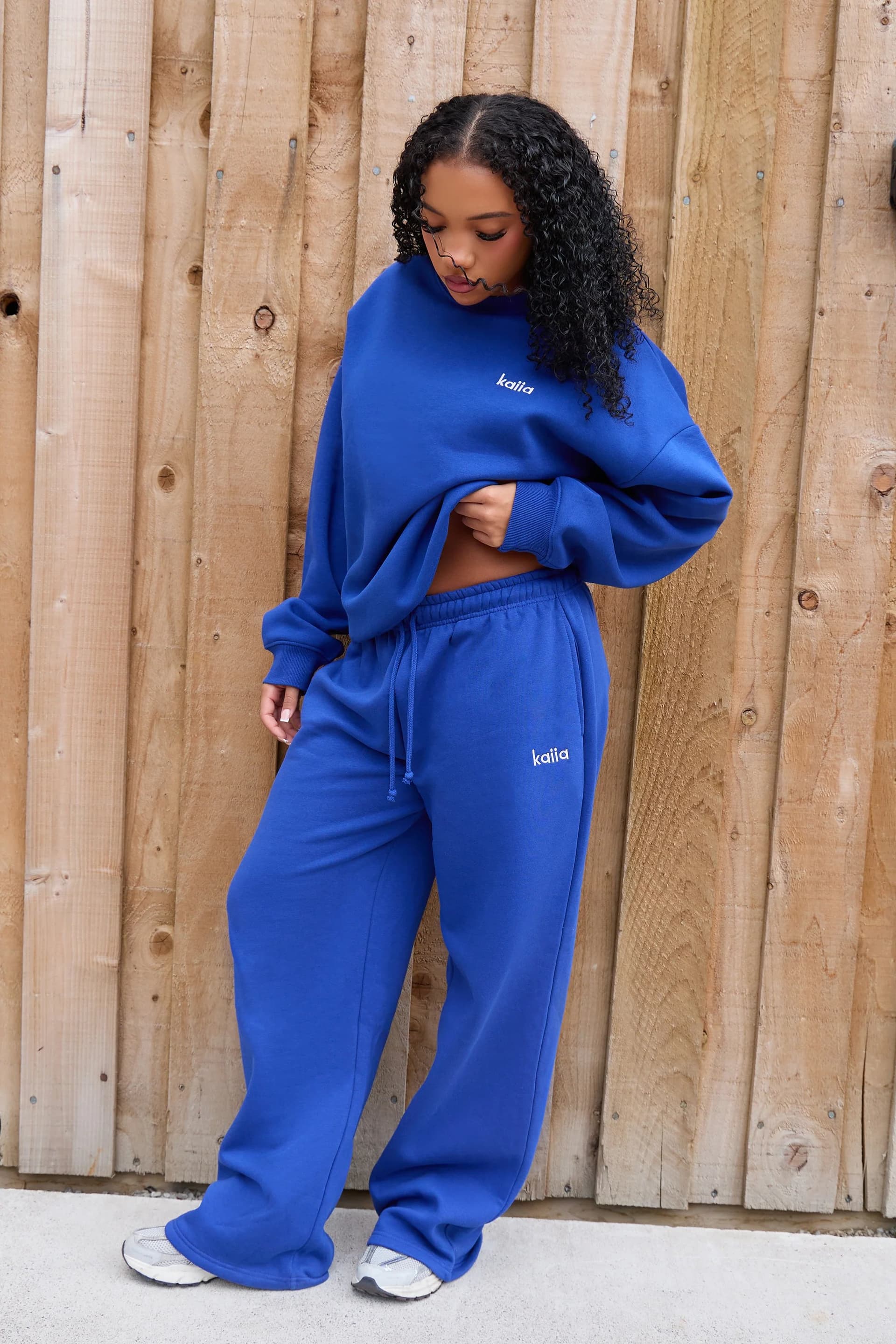 Kaiia Kaiia Logo Wide Leg Joggers Deep Cobalt