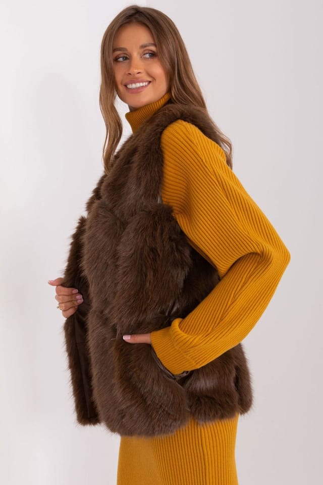 Love Lace Love Lace Women's Lined Faux Fur Vest with Slip Pockets in Brown - 2