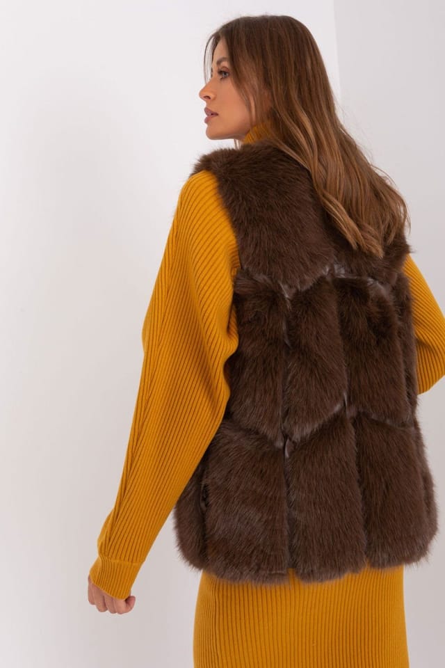 Love Lace Love Lace Women's Lined Faux Fur Vest with Slip Pockets in Brown - 3