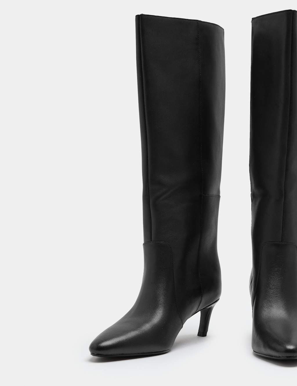 Marks & Spencer M&S Leather Kitten Heel Knee High Boots Black
