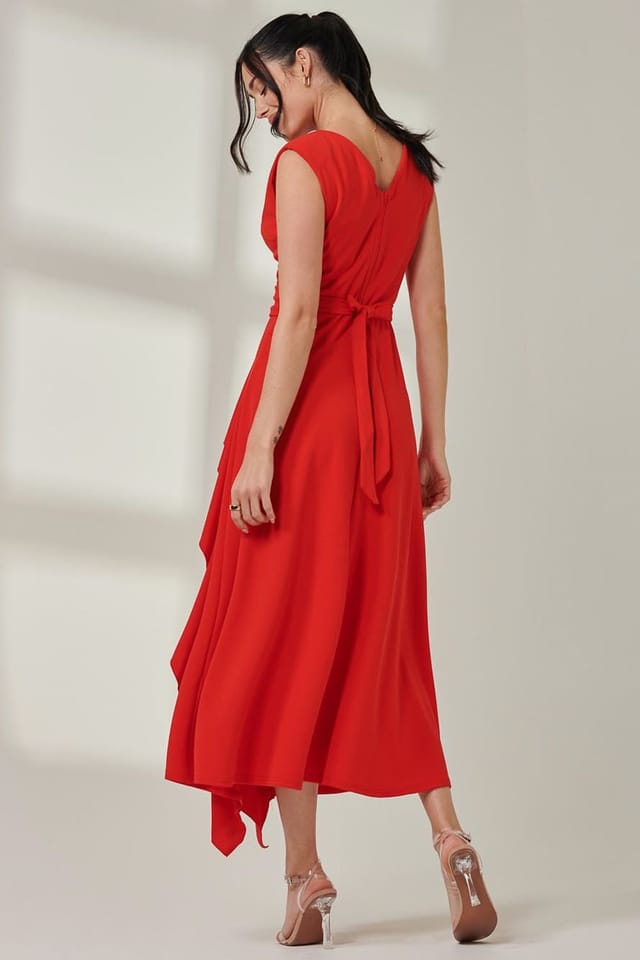 Jolie Moi Jolie Moi Women's Wrap Front Frill Detail Maxi Dress in Red - 2