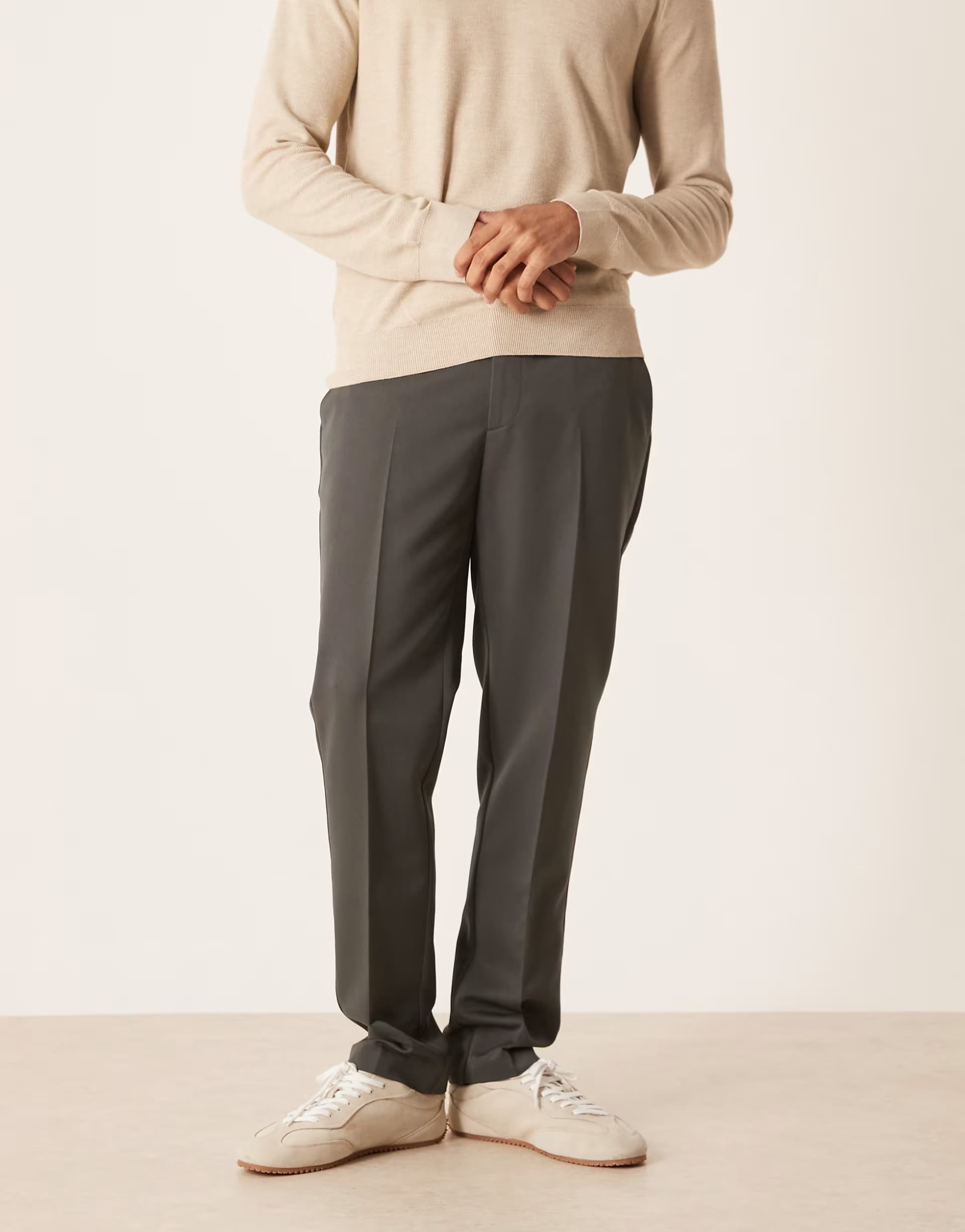 ASOS ASOS DESIGN smart slim trousers with elasticated waist in charcoal