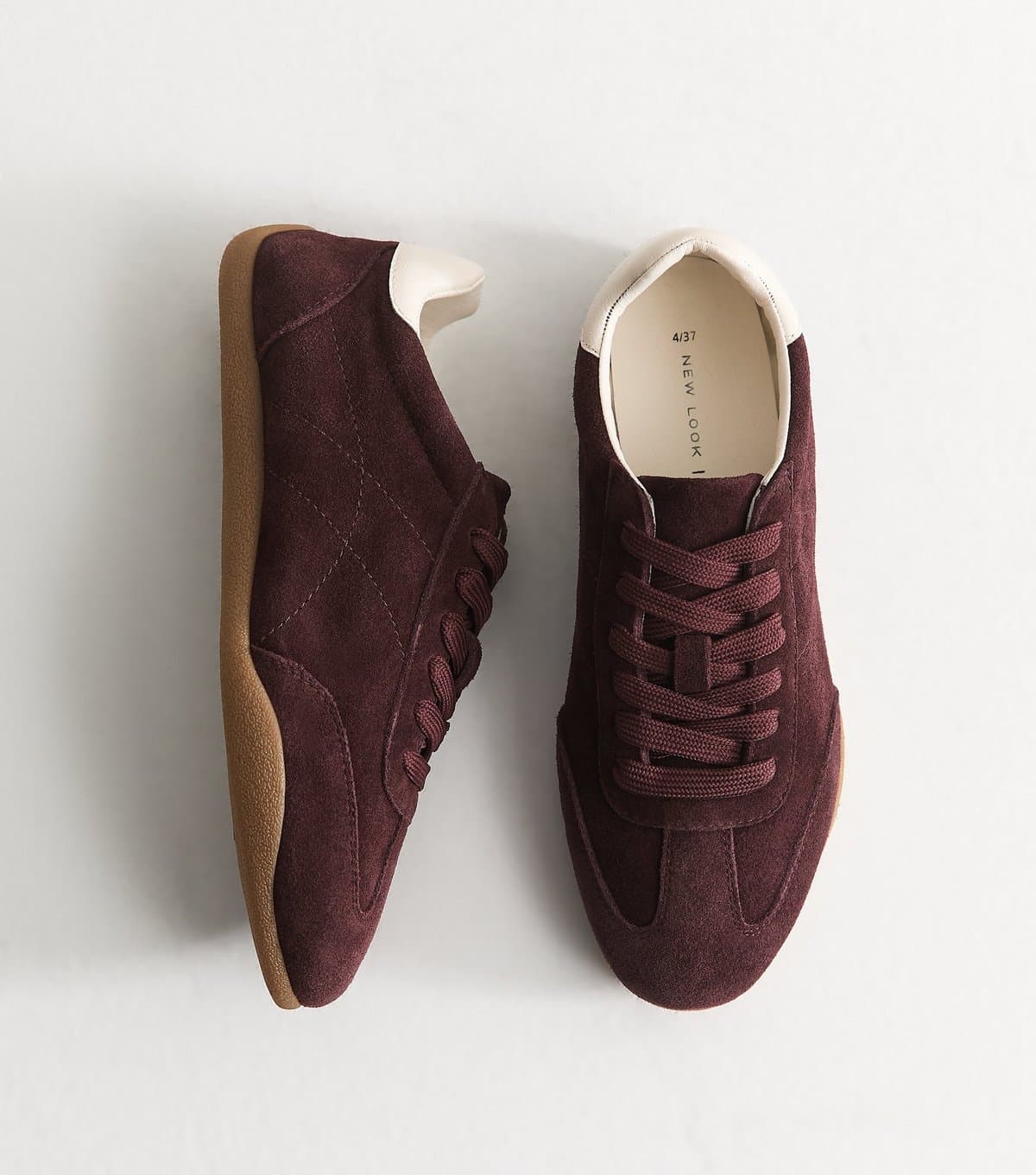 New Look Women's Premium Dark Burgundy Real Suede Lace Up Trainers New Look