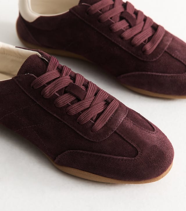 New Look Women's Premium Dark Burgundy Real Suede Lace Up Trainers New Look - 3