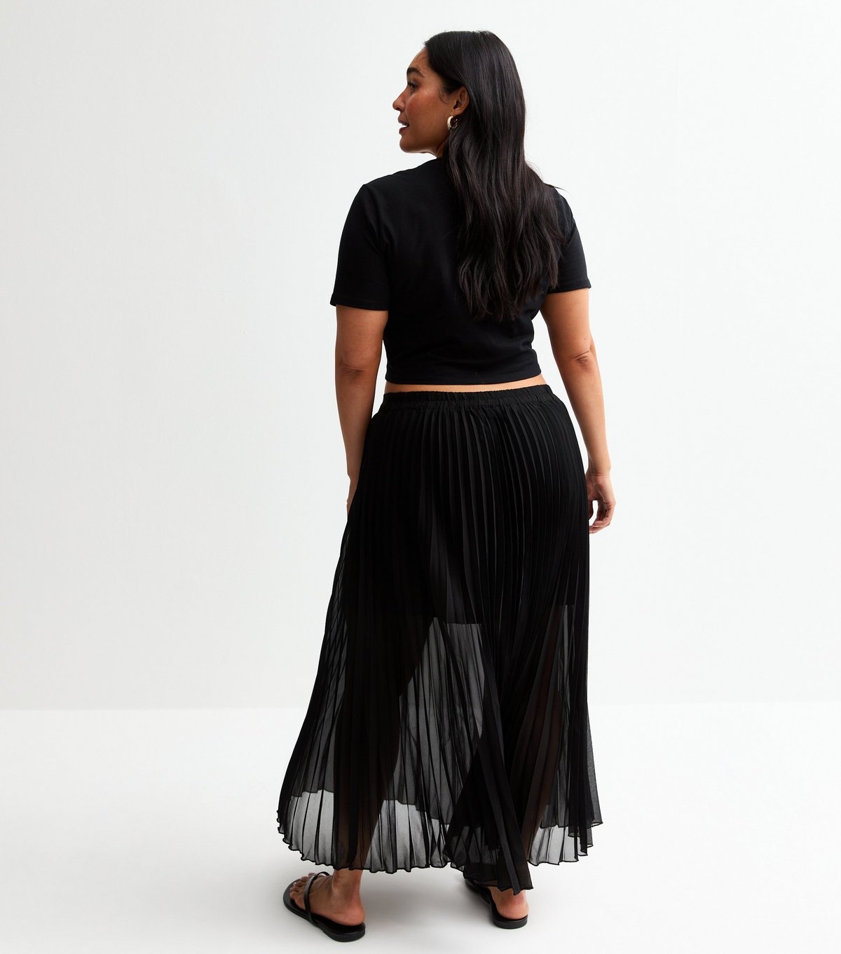 New Look Women's Plus Size Black Pleated Chiffon Midi Skirt Curves New Look - 4