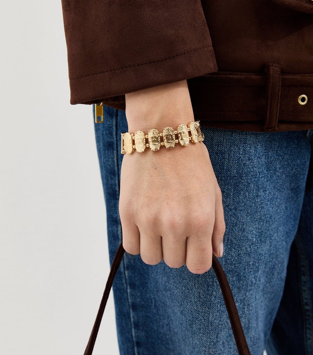 New Look New Look Gold Tone Textured Rectangle Bead Stretch Bracelet