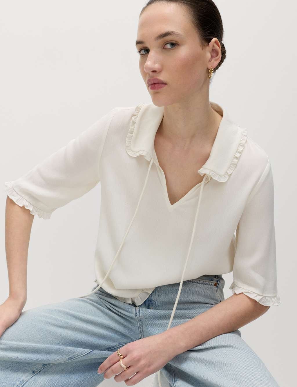 Marks & Spencer M&S Frill Detail Top Ivory - 1