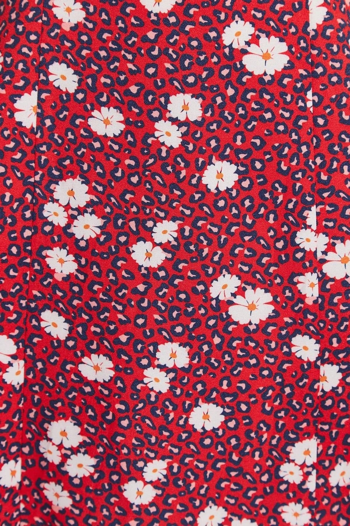 Louche Louche Women's Nadine Roaring Daisy Print Square Neck Balloon Sleeve Midi Dress Red - 4