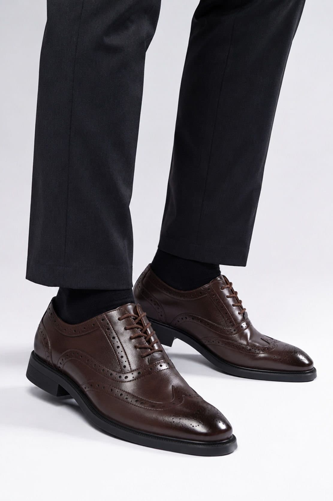 LARANGE LARANGE Men's Men's Lace up Brushed Brown Oxford Brogue Formal Dress Shoes