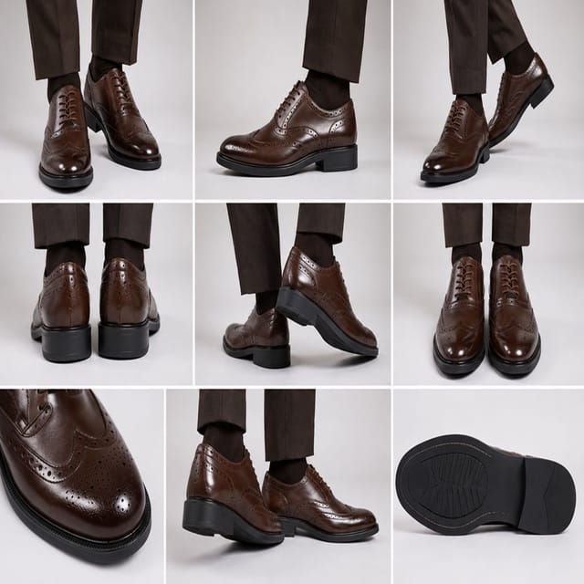 LARANGE LARANGE Men's Men's Lace up Brushed Brown Oxford Brogue Formal Dress Shoes - 3