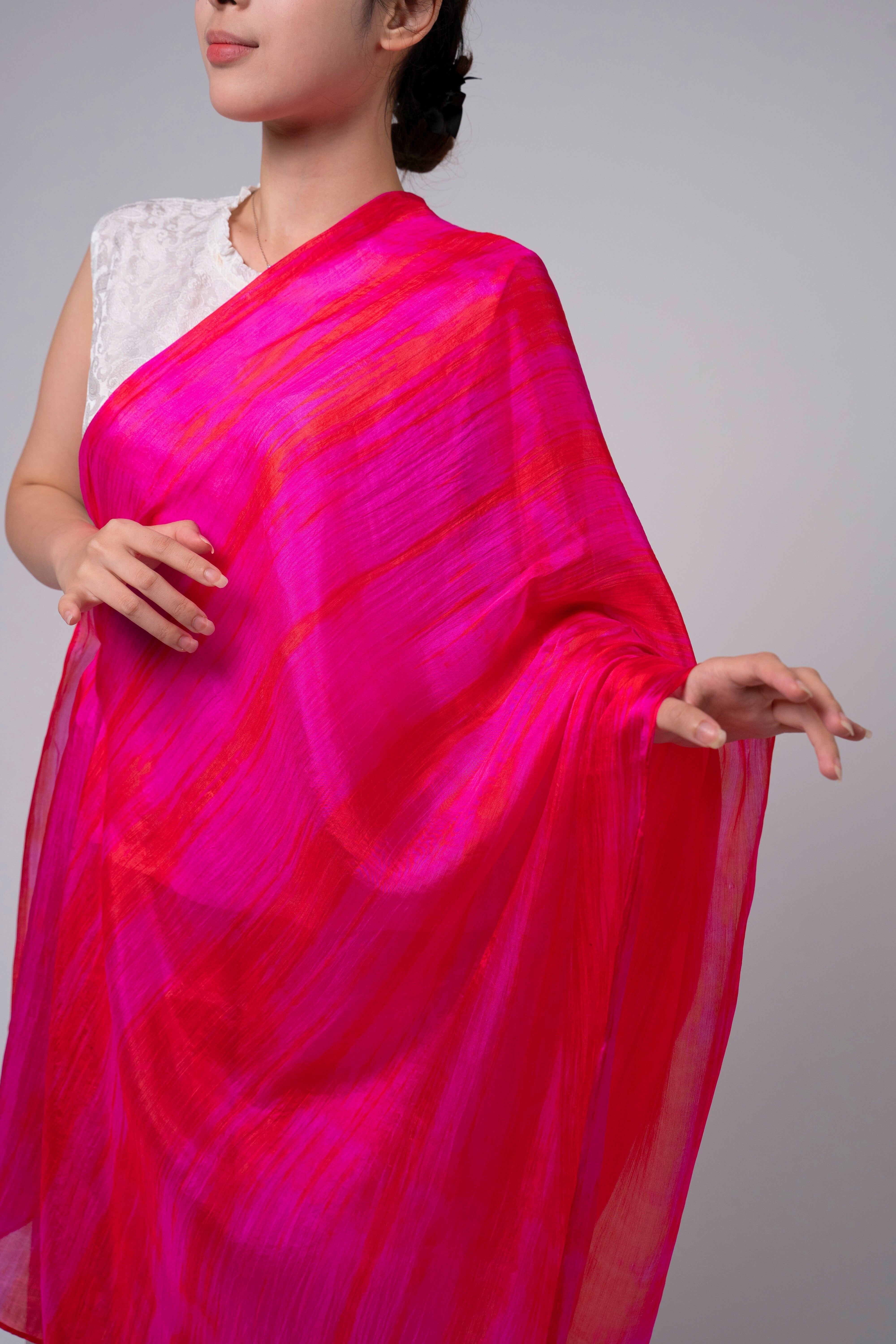 Silk and Bears Silk and Bears Women's Hand-Dyed Mulberry Silk Scarf - Radiant Red & Fuchsia in Dark Pink - 2