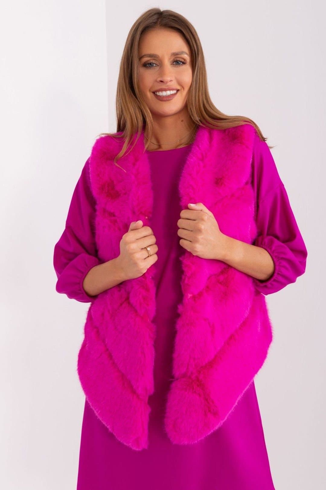 Love Lace Love Lace Women's Soft Polyester Faux Fur Vest with Pockets Style 187563 in Fuchsia