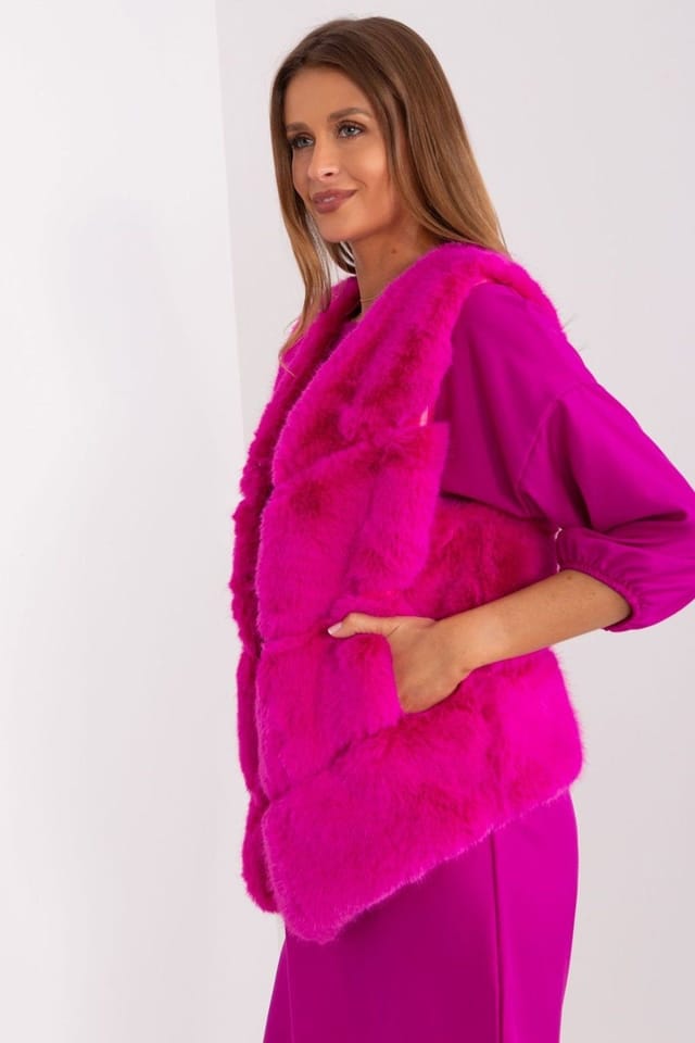 Love Lace Love Lace Women's Soft Polyester Faux Fur Vest with Pockets Style 187563 in Fuchsia - 2