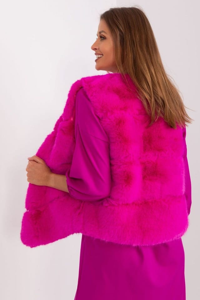 Love Lace Love Lace Women's Soft Polyester Faux Fur Vest with Pockets Style 187563 in Fuchsia - 3