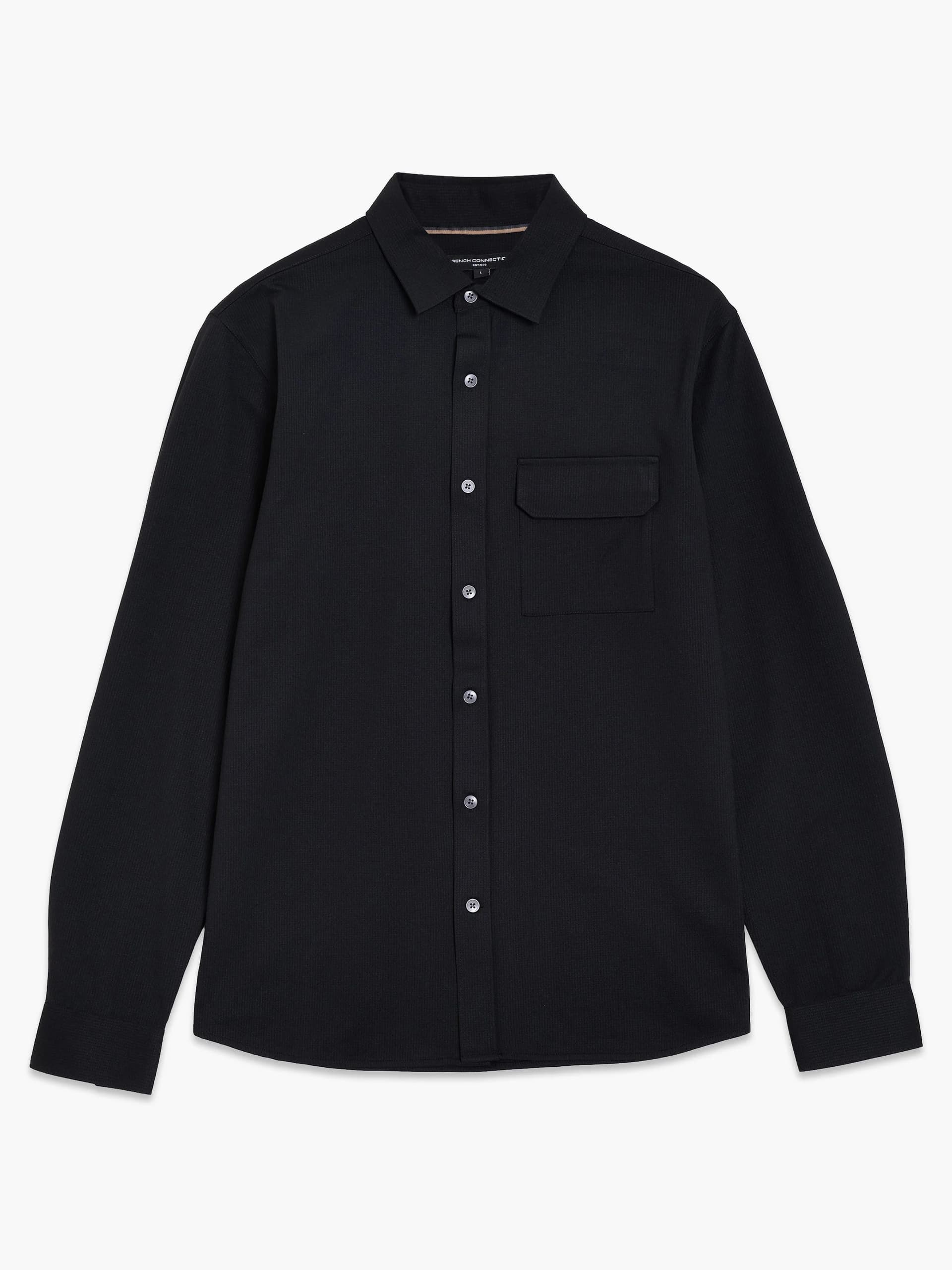French Connection Long Sleeve Soft Box Textured Pocket Shirt Black