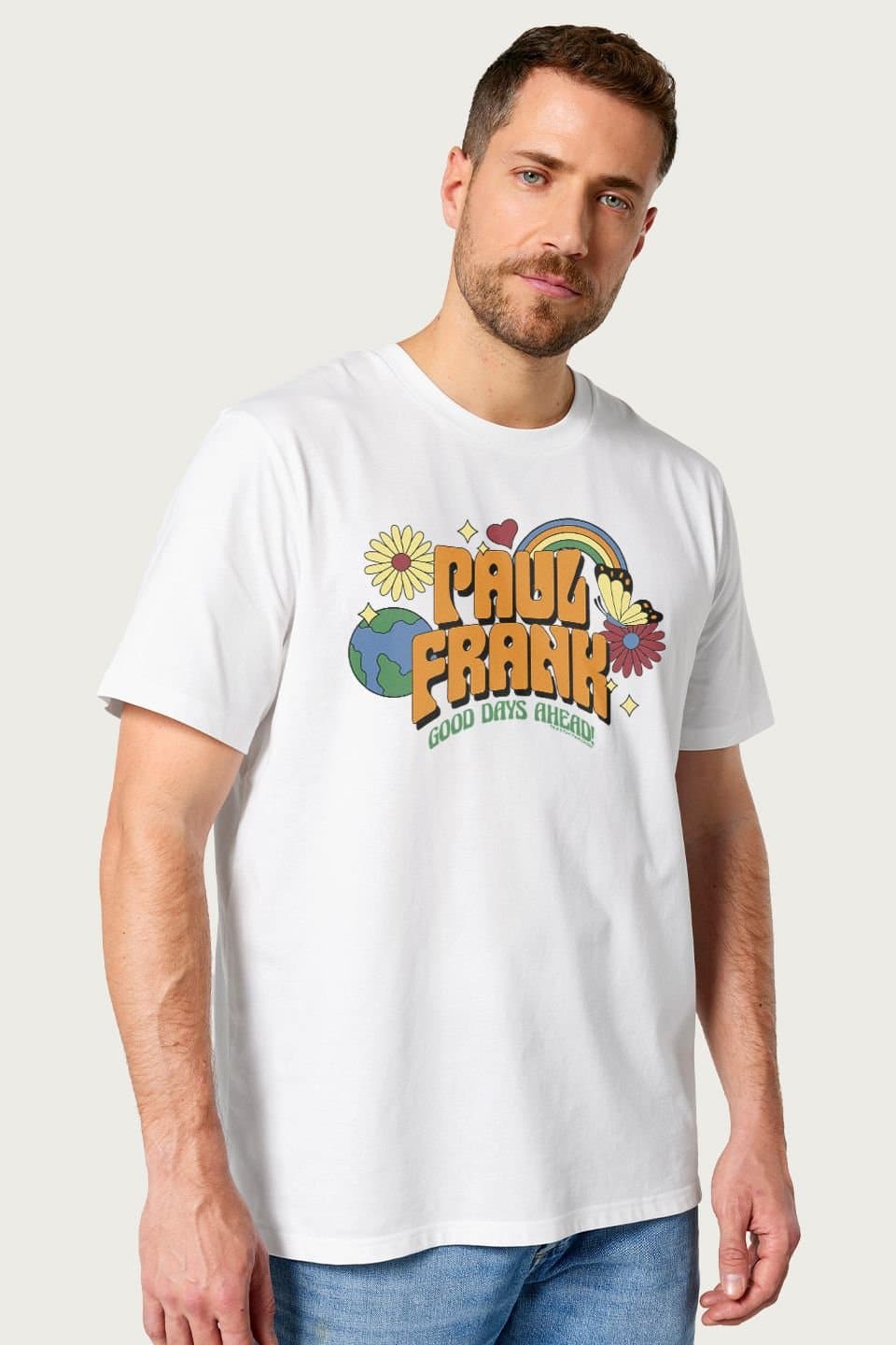Paul Frank Paul Frank Men's Good Days Ahead 70s Hippy Flowers T-Shirt in White