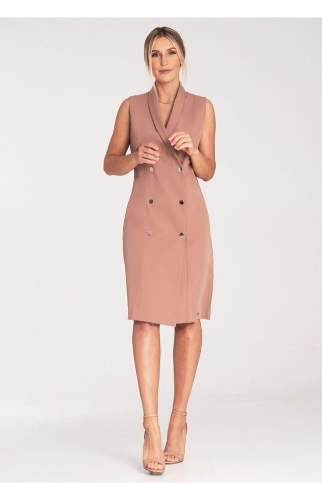 Love Lace Love Lace Women's Elegant Sleeveless Midi Dress Double Breasted in Rose Gold - 2
