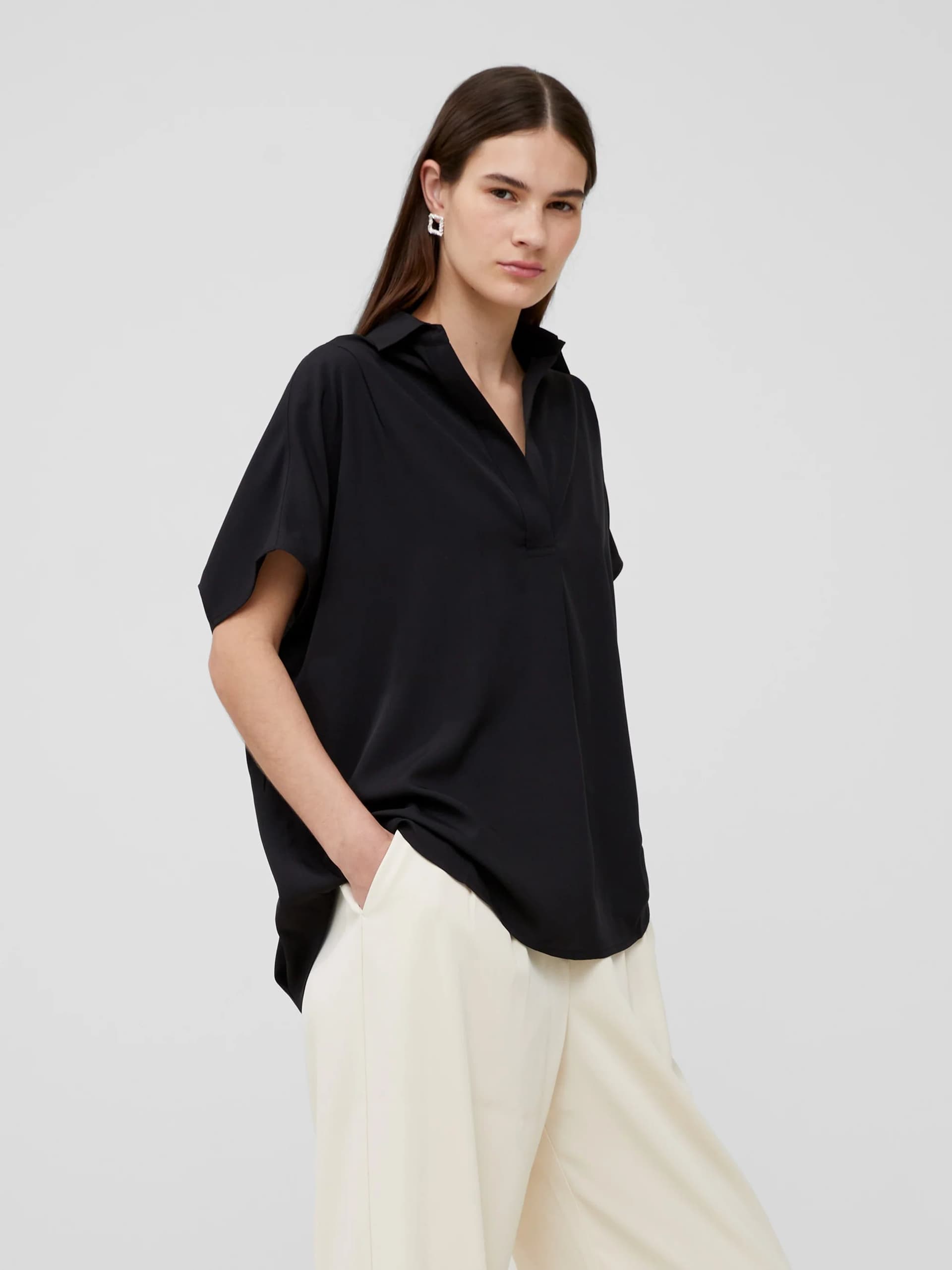 French Connection Crepe Light Recycled Popover Shirt Blackout