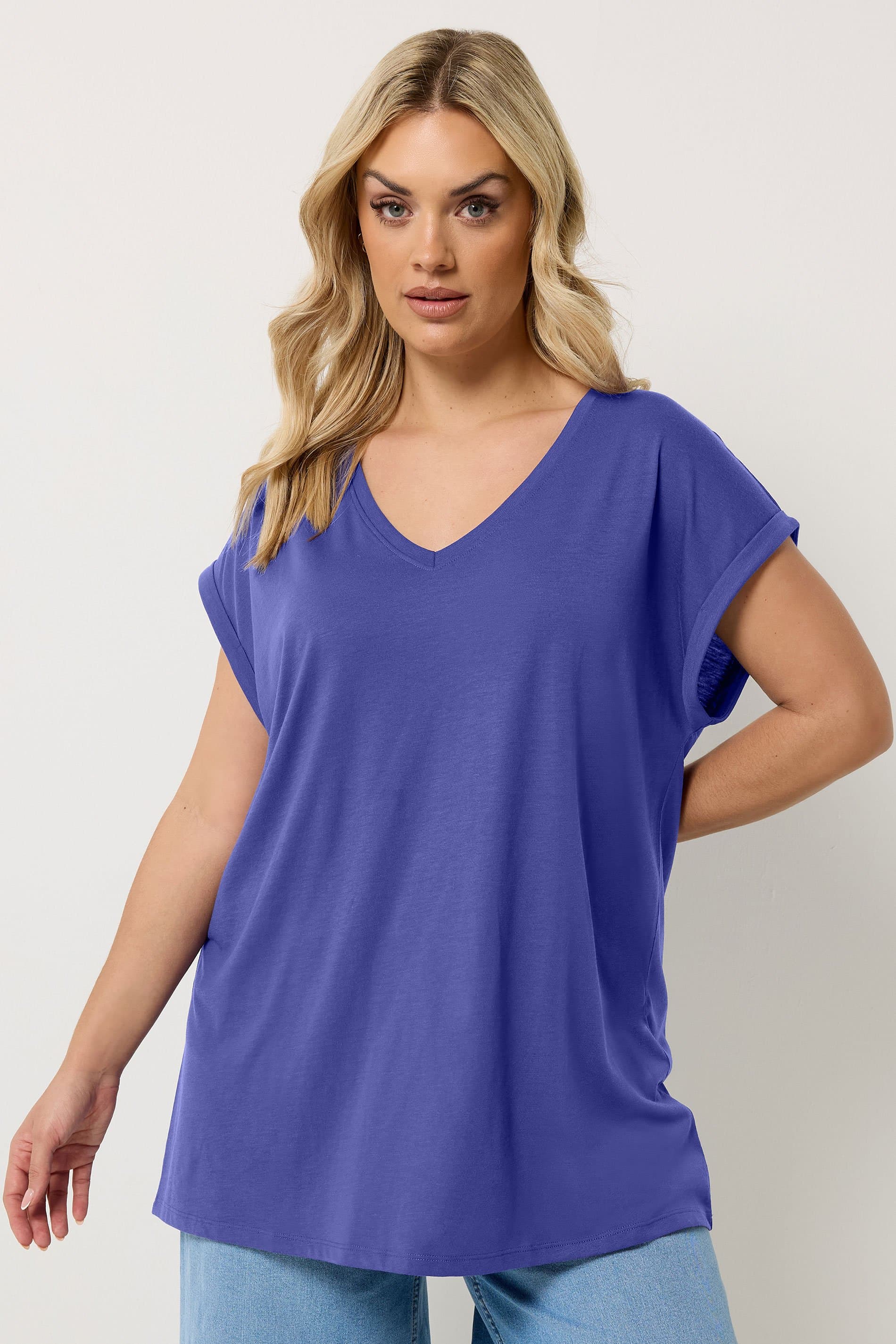 Yours Plus Size Purple Vneck Basic Tshirt