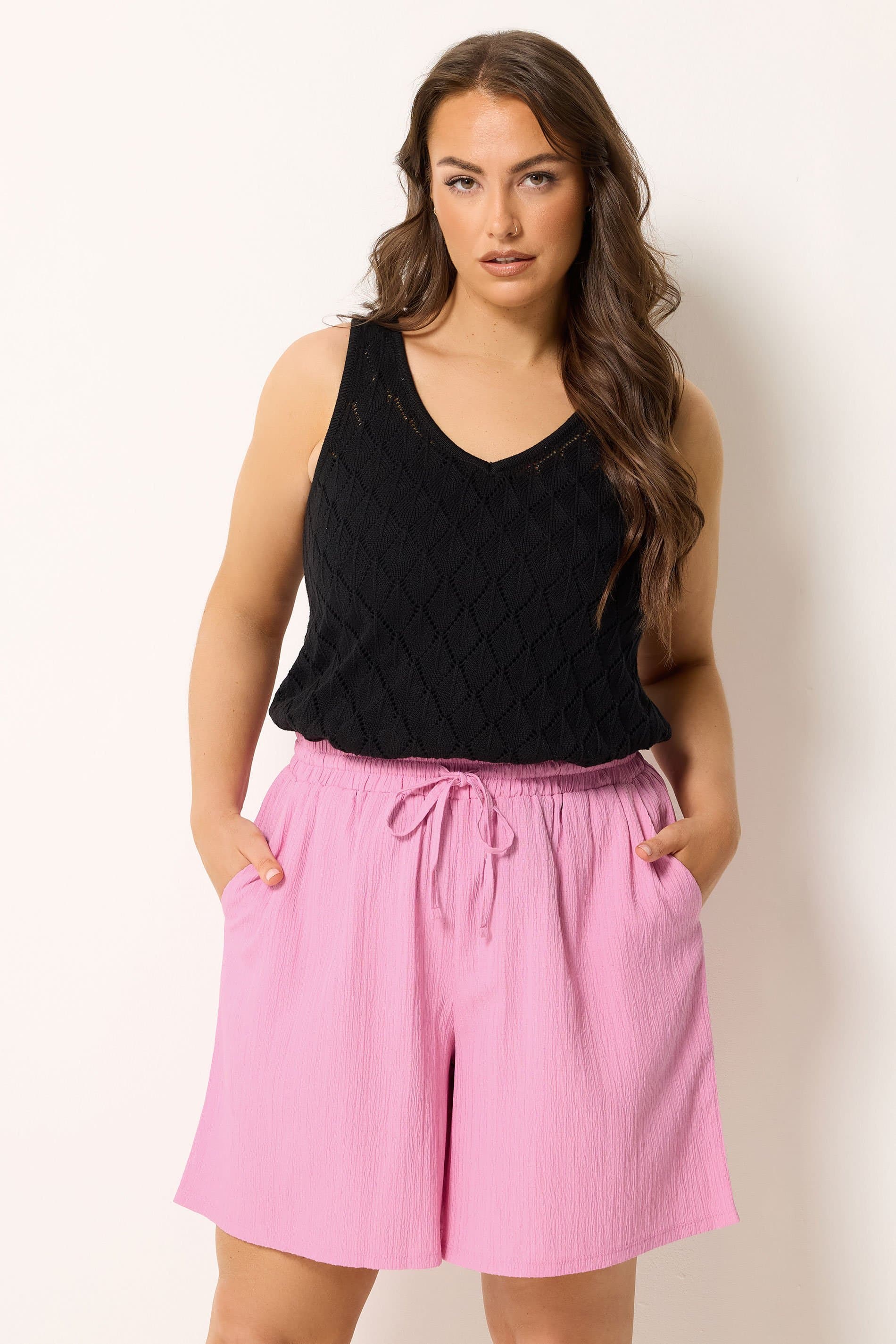 Yours Plus Size Pink Textured Woven Shorts