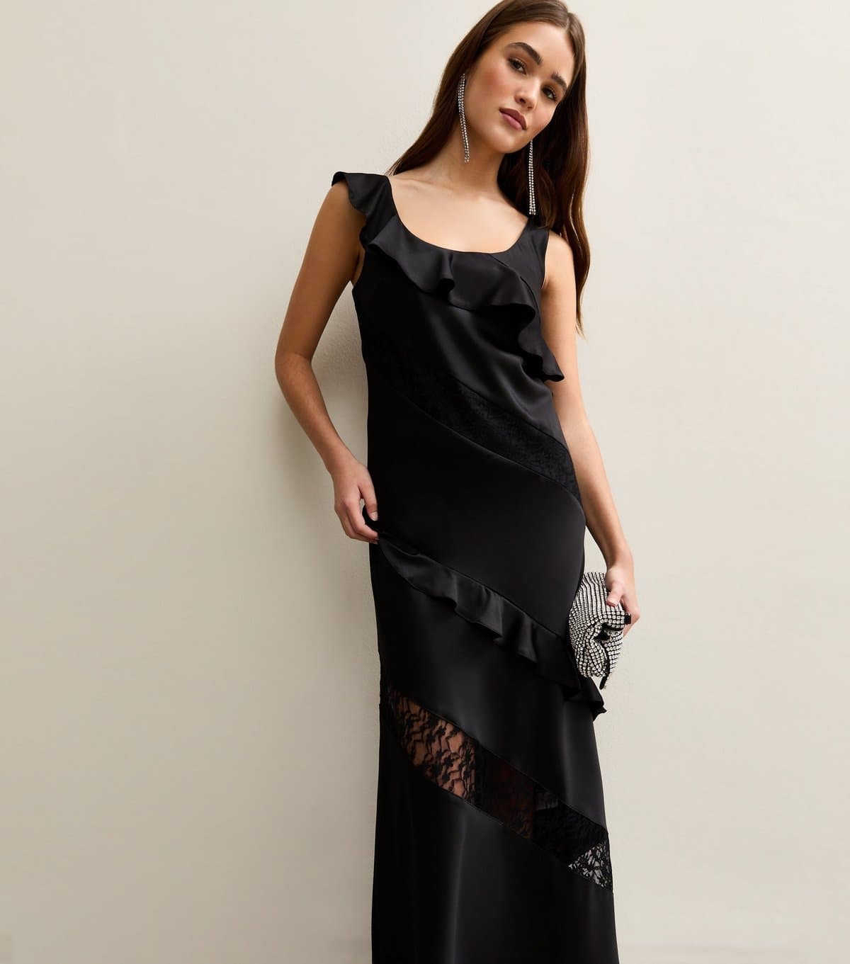 New Look Women's Black Ruffled Lace Trim Maxi Dress New Look