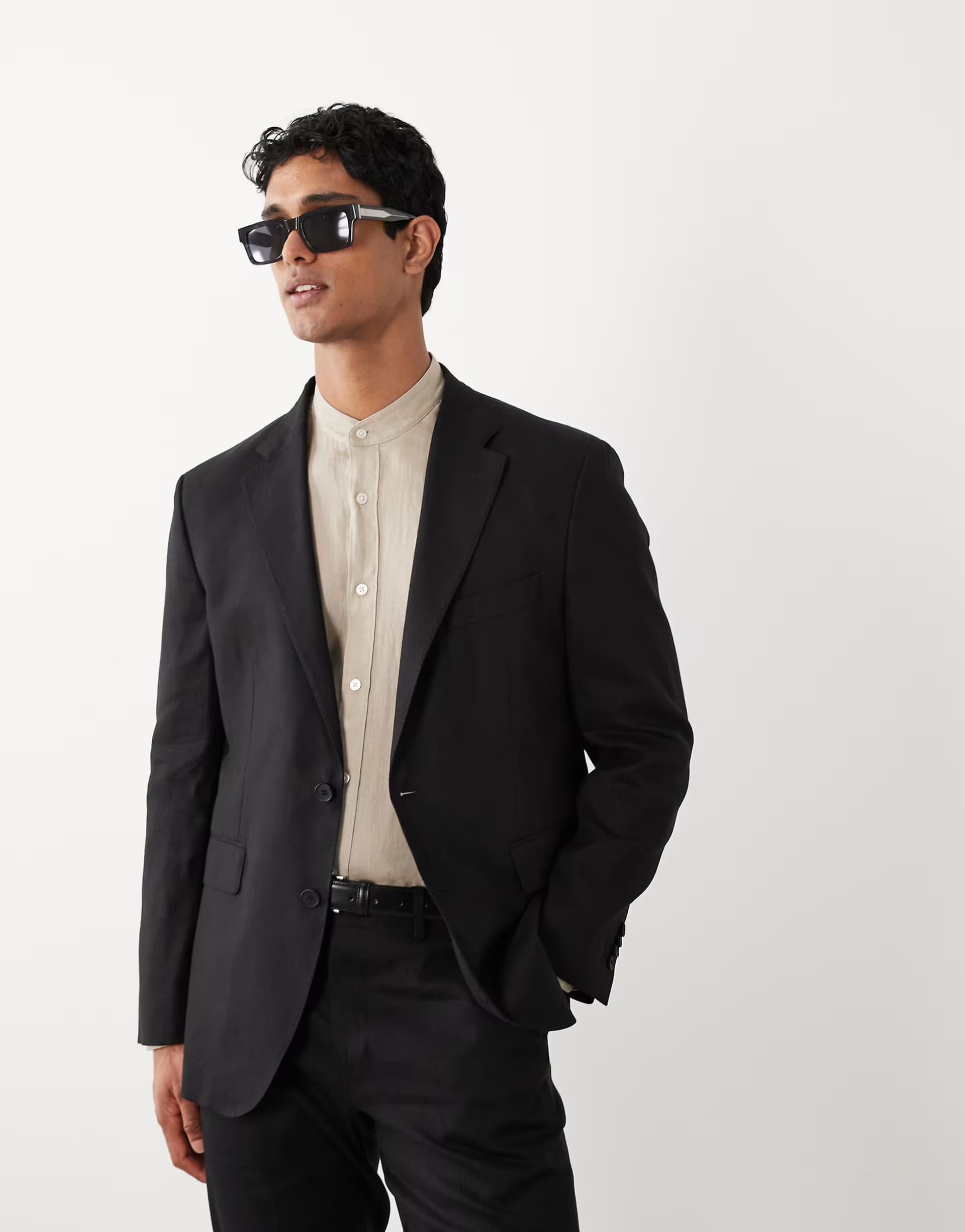 ASOS Mango Amalfi linen mix blazer co-ord in black