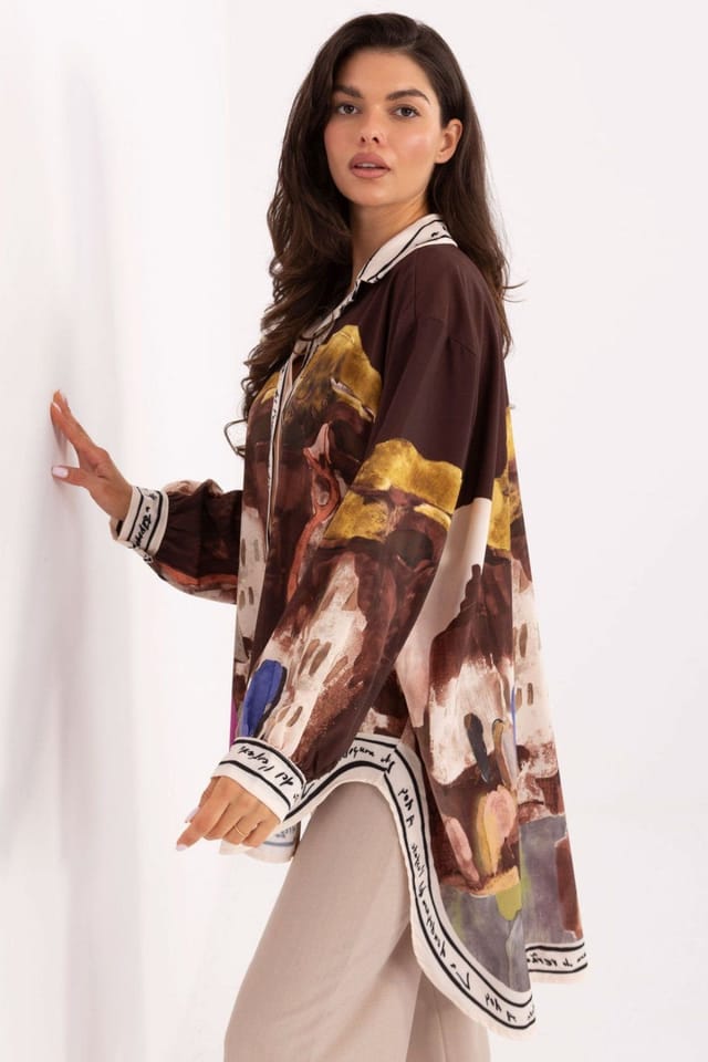 Love Lace Love Lace Women's Printed Long Sleeve Casual Shirt in Brown - 2