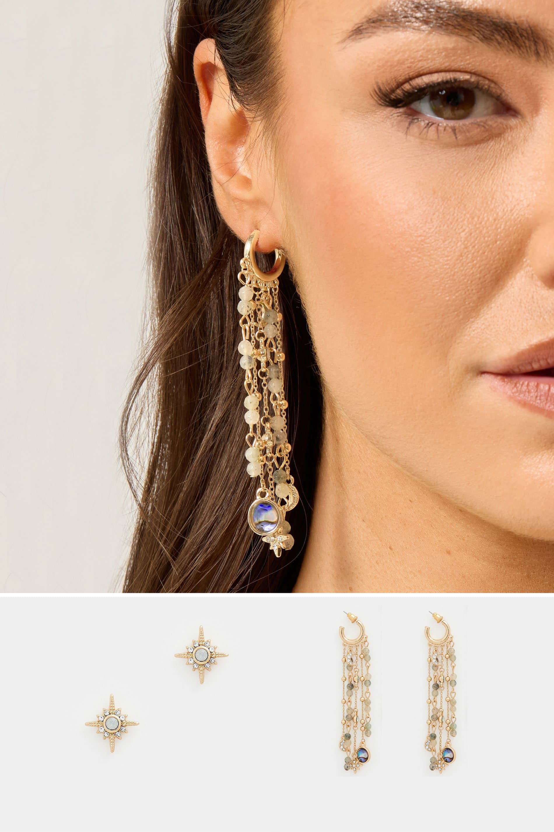 Yours 2 Pack Gold Celestial Tassel Earrings