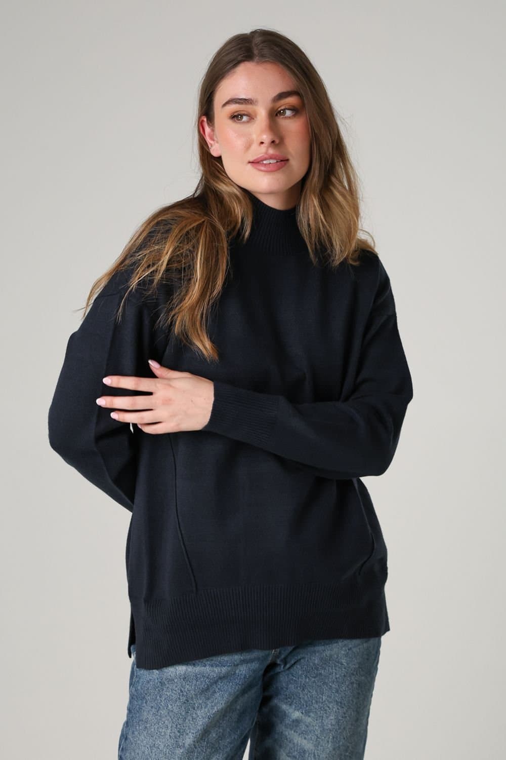 French Connection French Connection Women's Cosy Soft Touch High Neck Seam Jumper in Navy