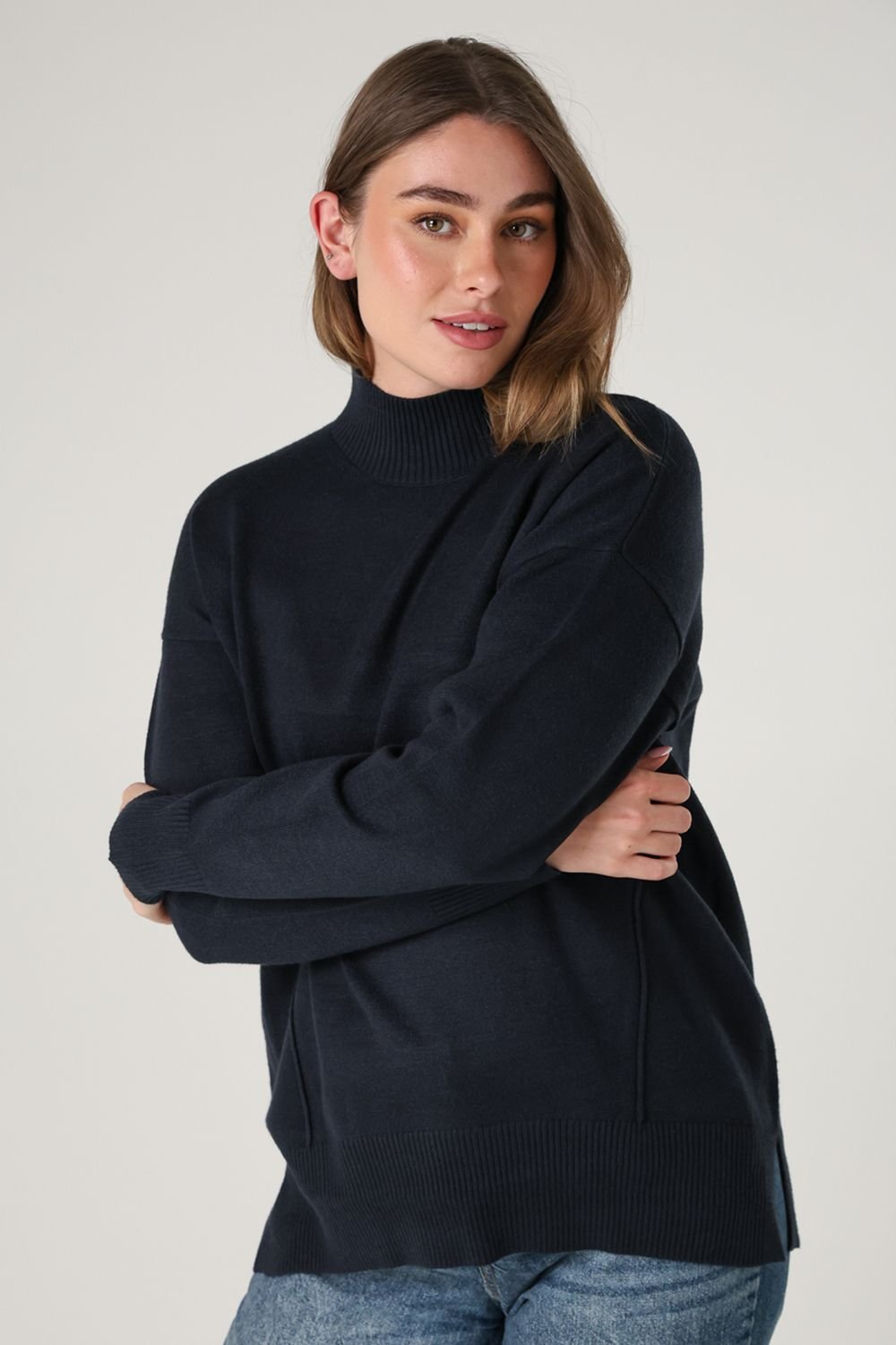 French Connection French Connection Women's Cosy Soft Touch High Neck Seam Jumper in Navy - 4