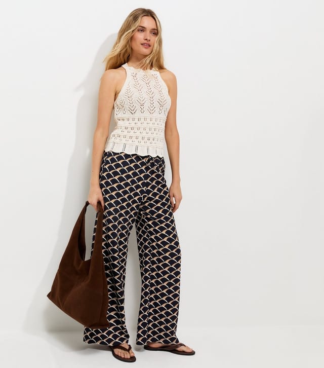 New Look Women's Blue Crinkle Texture Geometric Print Wide Leg Trousers New Look - 2