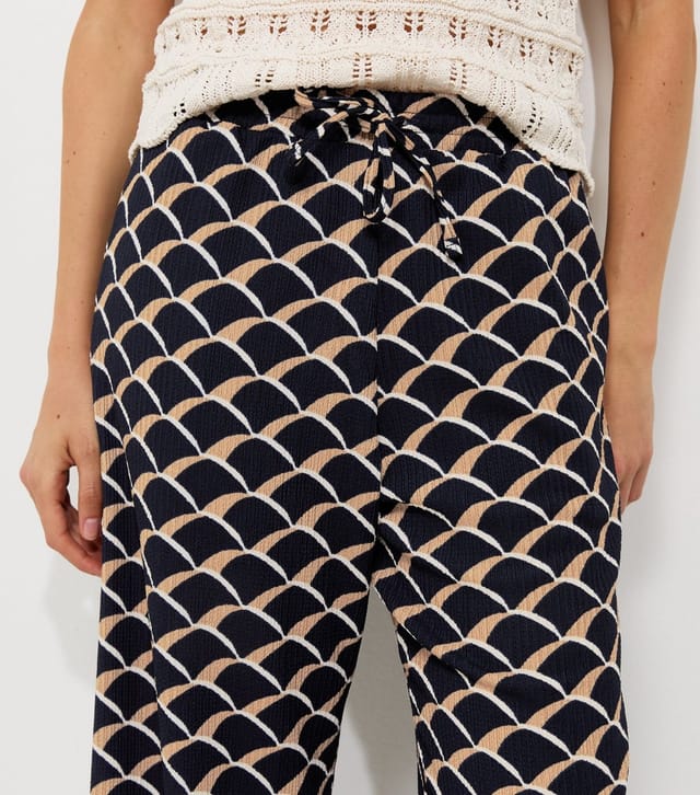 New Look Women's Blue Crinkle Texture Geometric Print Wide Leg Trousers New Look - 3